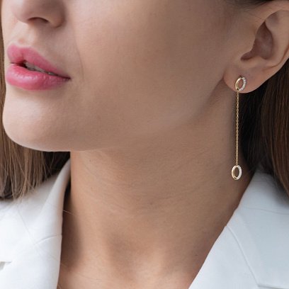 Золотые серьги на цепочке (фианиты) с07234 №2