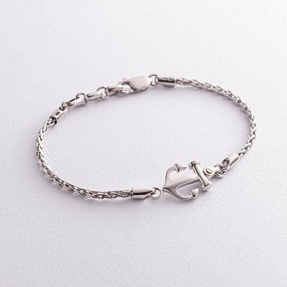 Чоловічий браслет з сріблом і золотою вставкою "Якір" Zancan EXB646-B