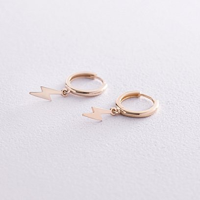 Сережки - кільця "Блискавки" у жовтому золоті с08067 №3