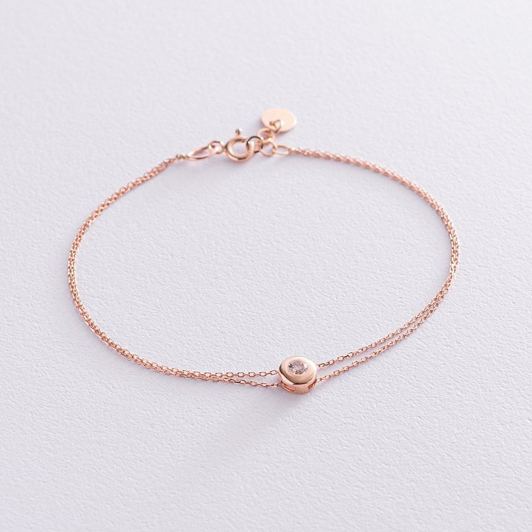 Золотой браслет с фианитом б04036 от ювелирного магазина Оникс