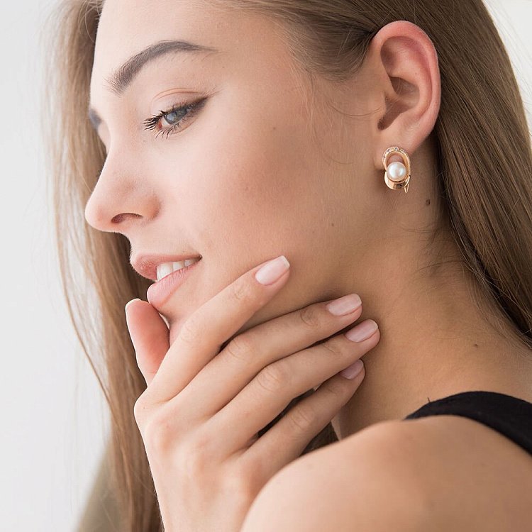 Сережки з перлами і фіанітами с00348 від ювелірного магазину Онікс