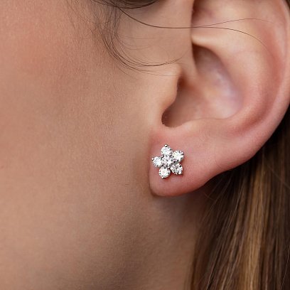 Срібні сережки - пусети "Квіточки" з фіанітами 121482