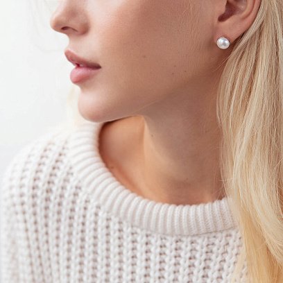 Золоті сережки - пусети з культ. прісн. перлами с00900 №2