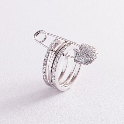 Серебряное кольцо - трансформер "Булавка" с фианитами 112628 №8