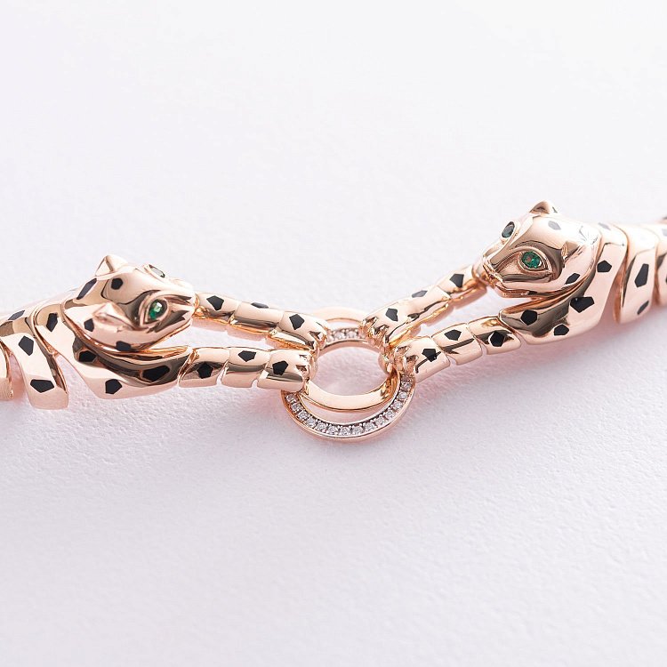 Кольє "Пантери" в червоному золоті (фіаніт, емаль) кол01725 від ювелірного магазину Онікс - 2