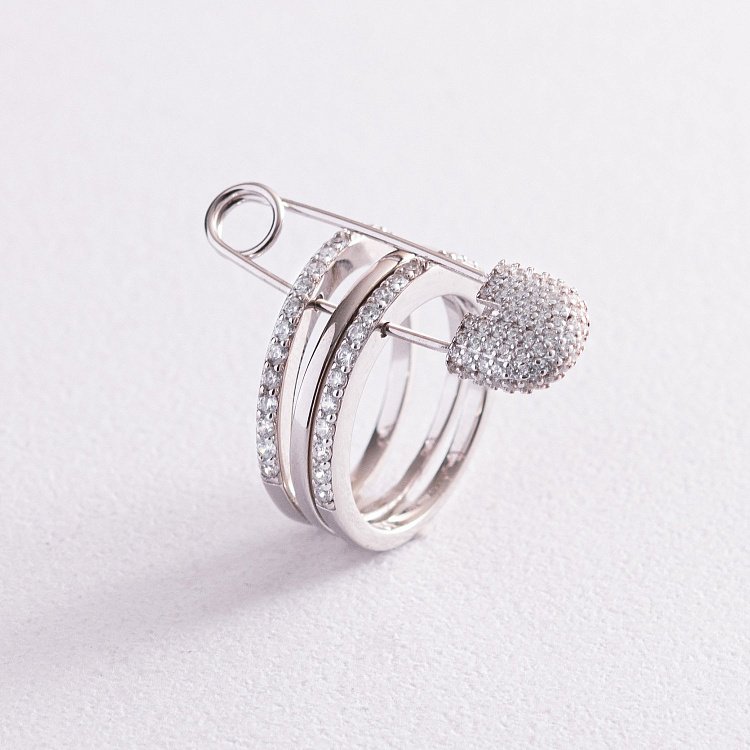 Серебряное кольцо - трансформер "Булавка" с фианитами 112628 от ювелирного магазина Оникс - 7