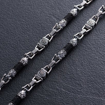 Чоловічий срібний ланцюжок "Вовки" з ебеновим деревом 1253 №3