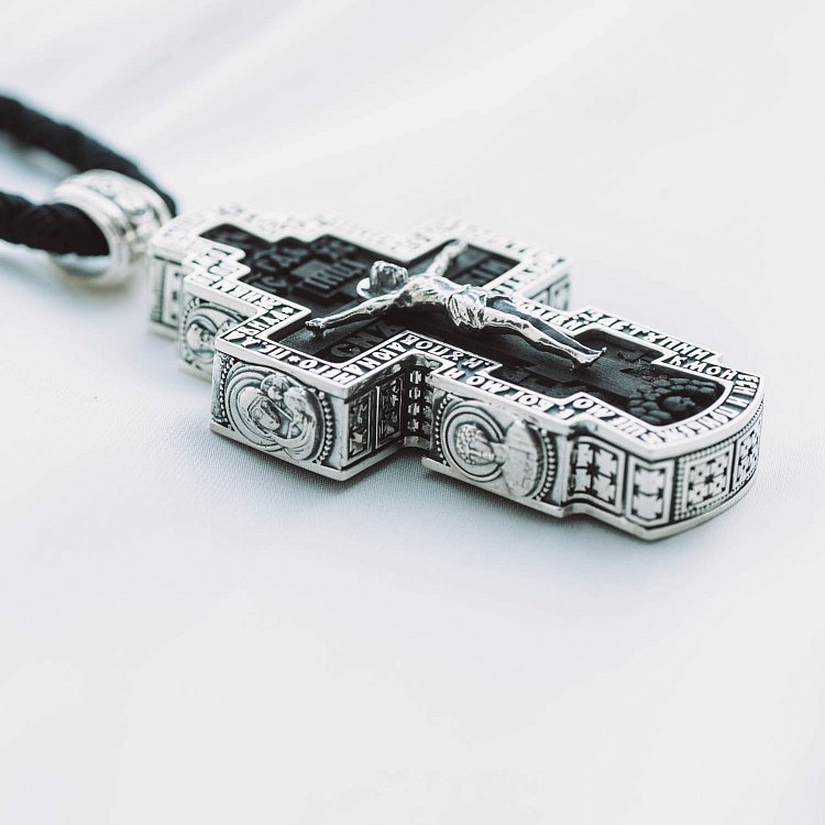 Чоловічий православний хрест з ебенового дерева і срібла (на шнурі) эбен від ювелірного магазину Онікс - 2