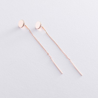 Сережки-протяжки в червоному золоті з фіанітами с06727 №2