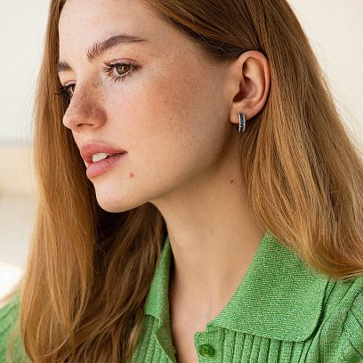 Золотые серьги - кольца (бриллианты, сапфиры) сб0503nl №2