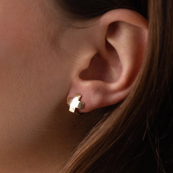 Сережки "Хрестики" в жовтому золоті с06954 №5