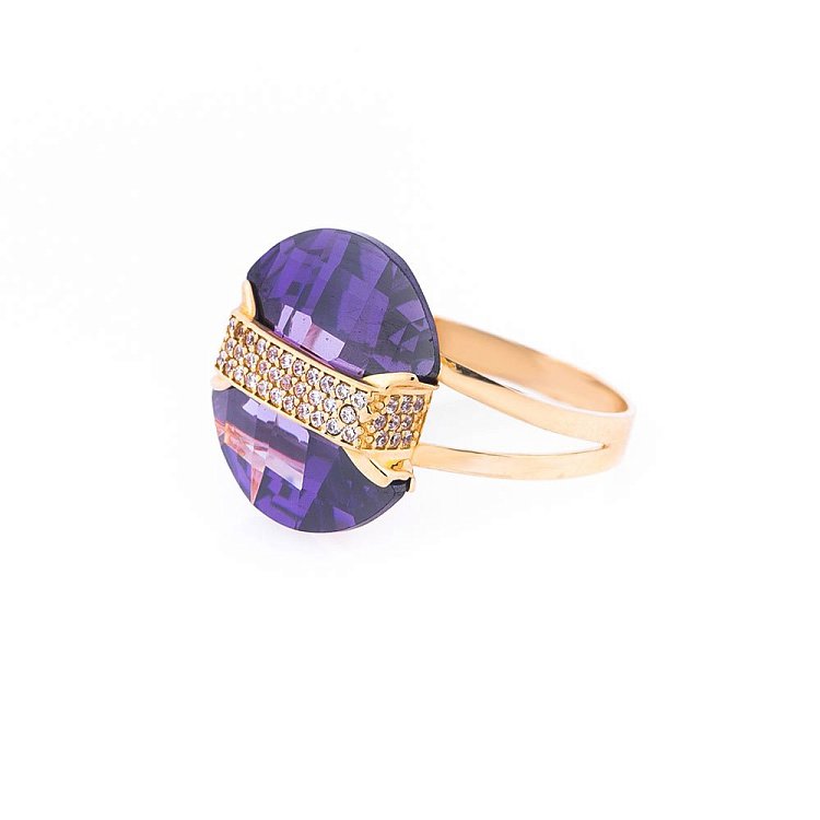 Эксклюзивное золотое кольцо (фианиты) к03266 от ювелирного магазина Оникс - 1