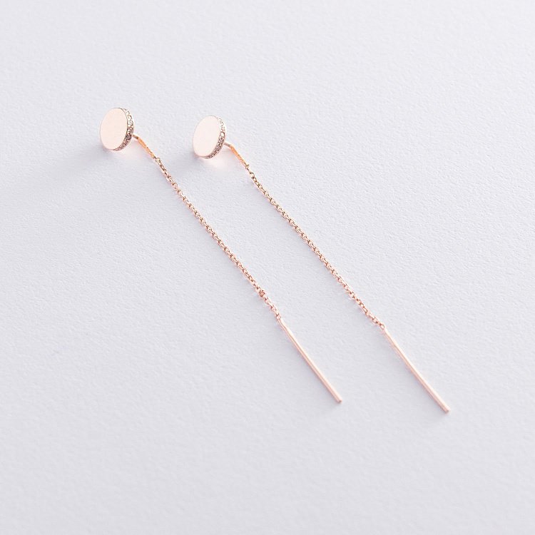 Сережки-протяжки в червоному золоті з фіанітами с06727 від ювелірного магазину Онікс - 1