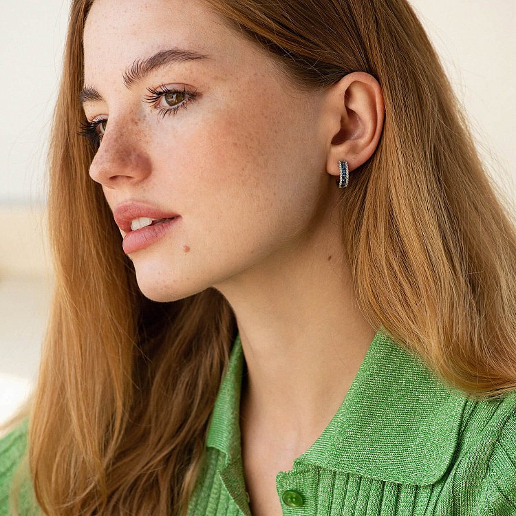 Золотые серьги - кольца (бриллианты, сапфиры) сб0503nl от ювелирного магазина Оникс - 1