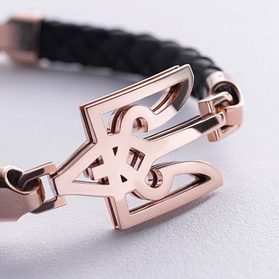 Мужской золотой браслет "Герб Украины - Тризуб" (кожа) 533382400 №2