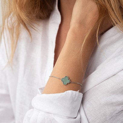 Срібний браслет "Конюшина" з малахітом 14872 №2