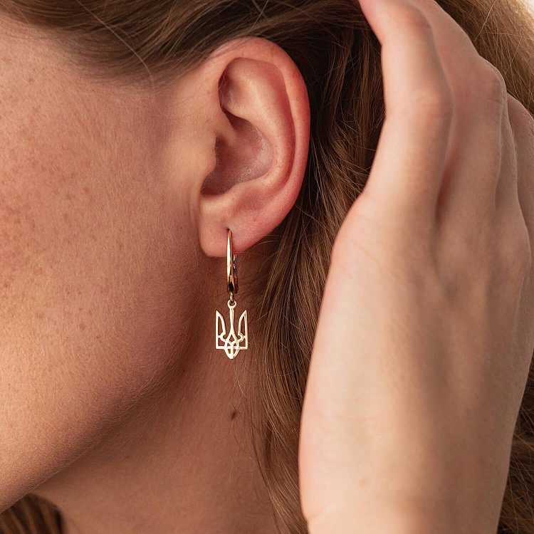 Сережки "Герб України - Тризуб" у жовтому золоті с08053 від ювелірного магазину Онікс - 4