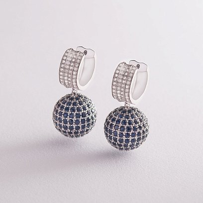 Золоті сережки "Кульки" (діаманти, сапфіри) сб0195са