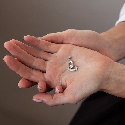 Срібна підвіска з фіанітами "Серце" (родій) 132249 №2