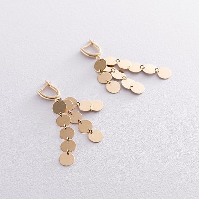 Висячі сережки "Монетки" з жовтого золота с07229