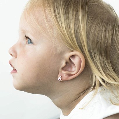 Золоті дитячі сережки "Квіточка" з емаллю с02315 №3