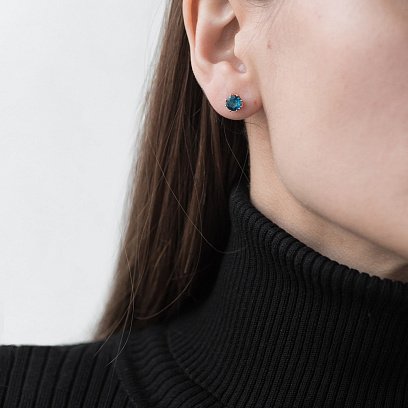 Золотые серьги-пусеты (топаз Лондон Блю) с06605 №5