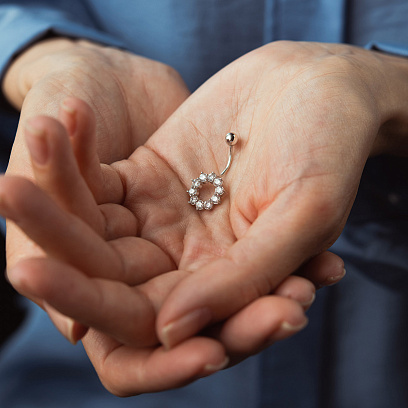 Срібний пірсинг у пупок "Квіточка" 6028 №2