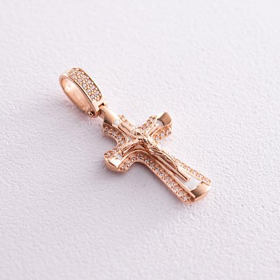 Православний хрест "Розп'яття. Спаси і Збережи" (емаль, фіаніти) 270065E