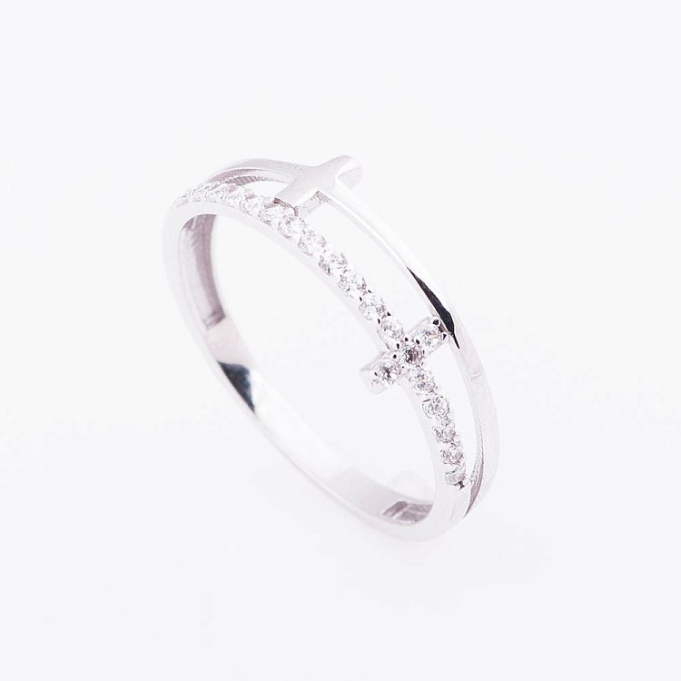 Золотое кольцо "Крестики" с фианитами к05145 от ювелирного магазина Оникс