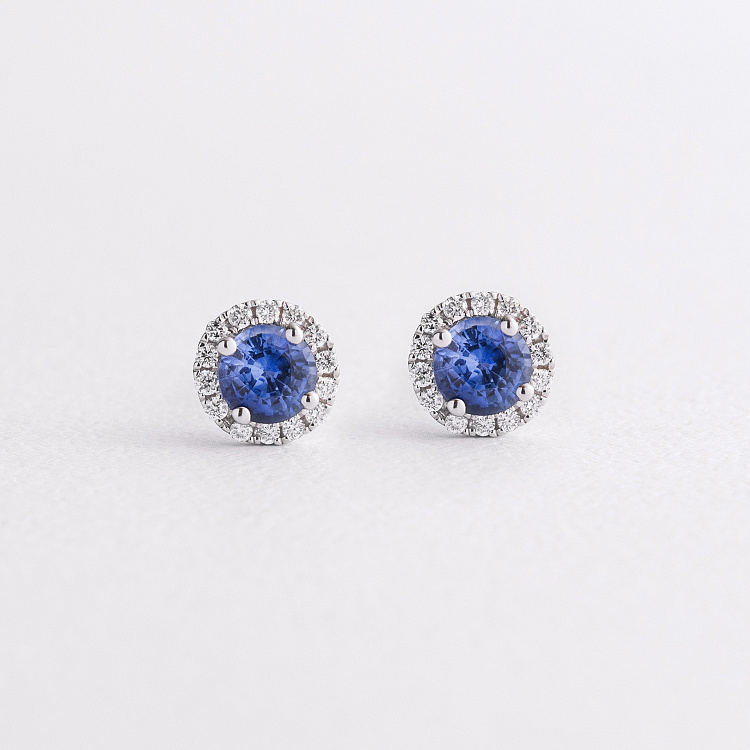 Золотые серьги - пусеты (бриллианты, сапфиры) сб0612mi от ювелирного магазина Оникс