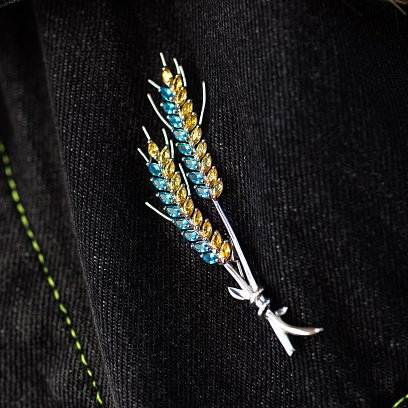 Серебряная брошь "Колоски пшеницы" с фианитами 1211 №5