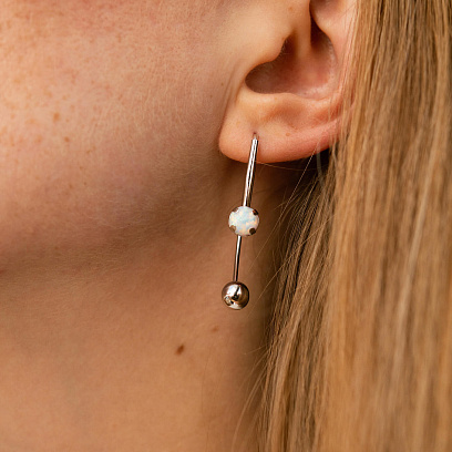 Серьги "Вдохновение" в белом золоте (синт. опал) с09237 №4