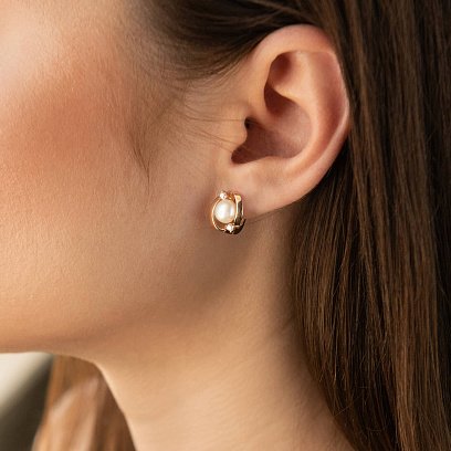 Золоті сережки з культ. прісн. перлами і фіанітами с05238 №6