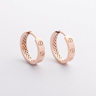 Серьги - кольца "Love" в красном золоте с09344