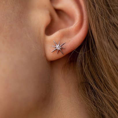 Золоті сережки - пусети "Зірки метеорити" з фіанітами с08596 №5