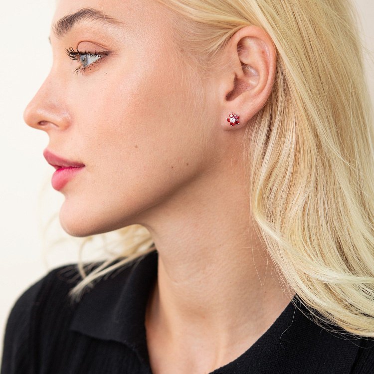 Серебряные серьги - пусеты "Цветочки" (фианиты) 121480 от ювелирного магазина Оникс - 3