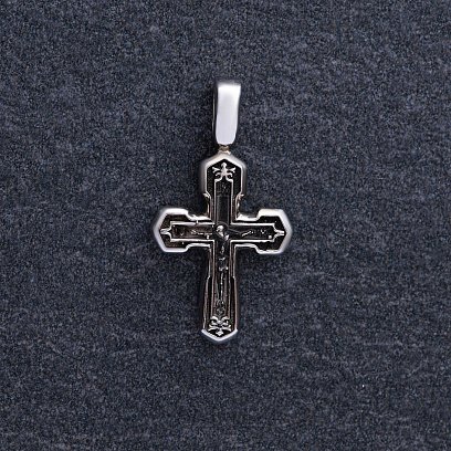 Золотой православный крестик с распятием и молитвой (чернение) п03785 №5