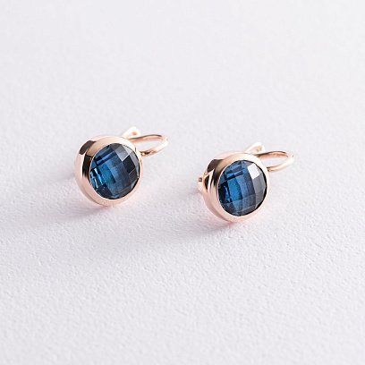 Золотые серьги (синие фианиты) с07461 №4