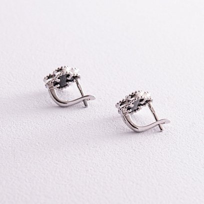 Серебряные серьги "Клевер" с ониксом 121591 №3