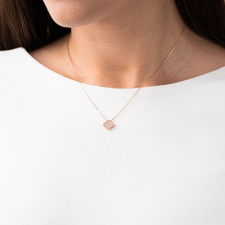 Колье "Клевер" в красном золоте (фианиты) кол01667 от ювелирного магазина Оникс - 1