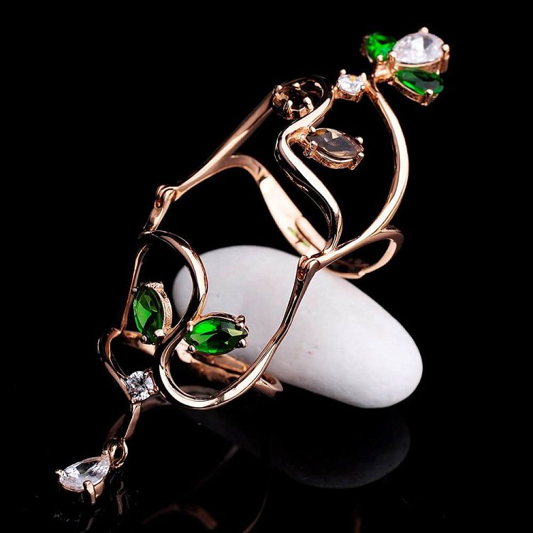 Золотое женское кольцо на весь палец с фианитами к03127 от ювелирного магазина Оникс - 2