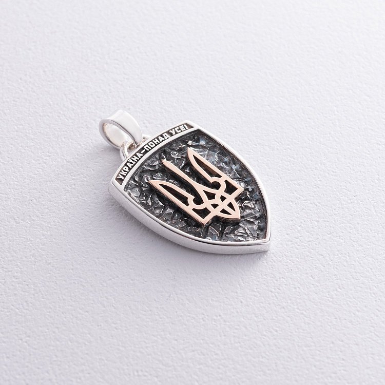 Серебряный кулон "Герб України - Тризуб. Україна понад усе. Отче наш" (золотая вставка) 133148 от ювелирного магазина Оникс - 8