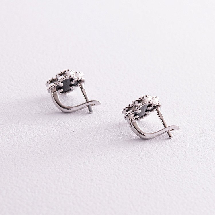 Серебряные серьги "Клевер" с ониксом 121591 от ювелирного магазина Оникс - 2