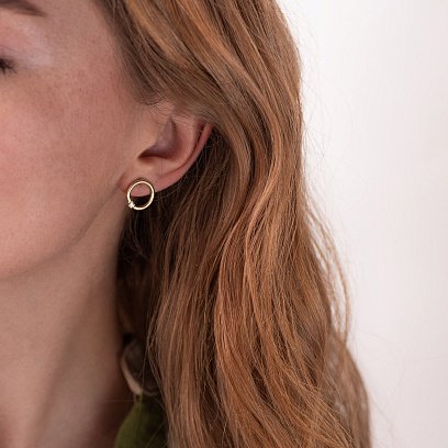 Сережки - пусети "Удача" в жовтому золоті (фіаніти) с06938 №2