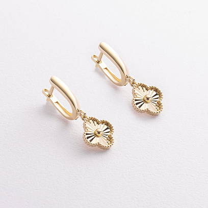Сережки "Конюшина" в жовтому золоті с09474