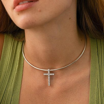 Срібний хрестик з фіанітами (кулон під чокер) 1101Pф №2