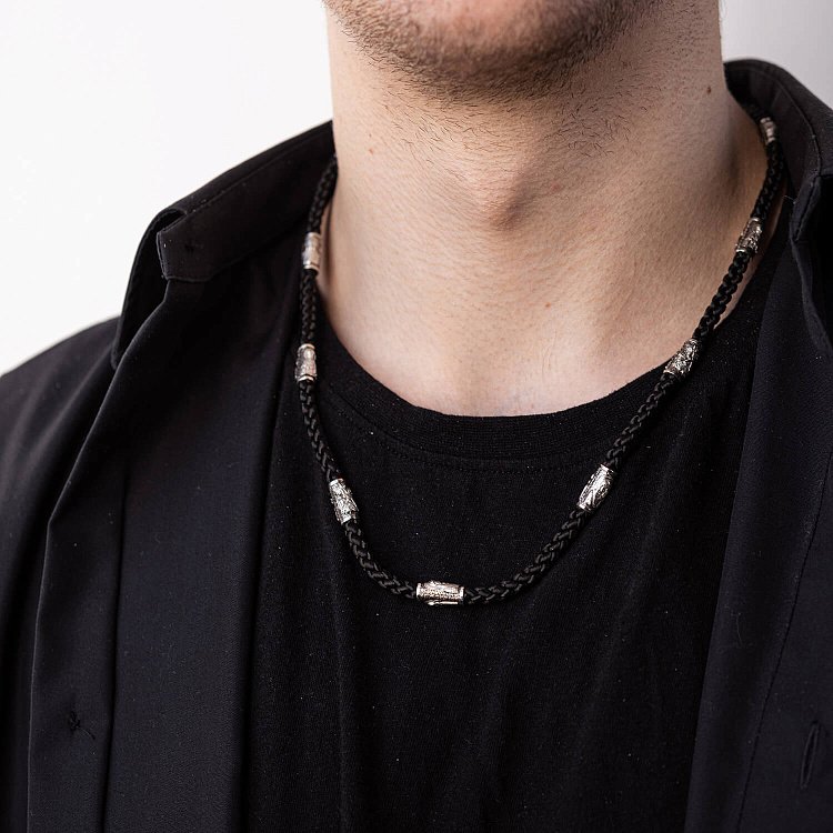 Православный шелковый шнурок с серебряной застежкой 948 от ювелирного магазина Оникс - 1