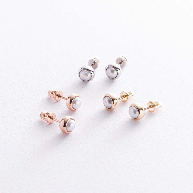 Сережки - пусети з перлами (червоне золото) с08503 від ювелірного магазину Онікс - 3