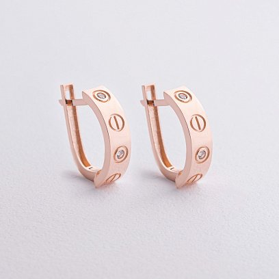 Сережки "Love" з фіанітами (червоне золото) с09315