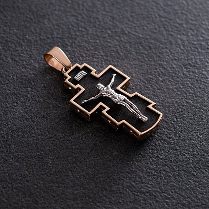 Чоловічий православний хрест з ебенового дерева та золота "Розп'яття. Спаси та Збережи" п0025 №3